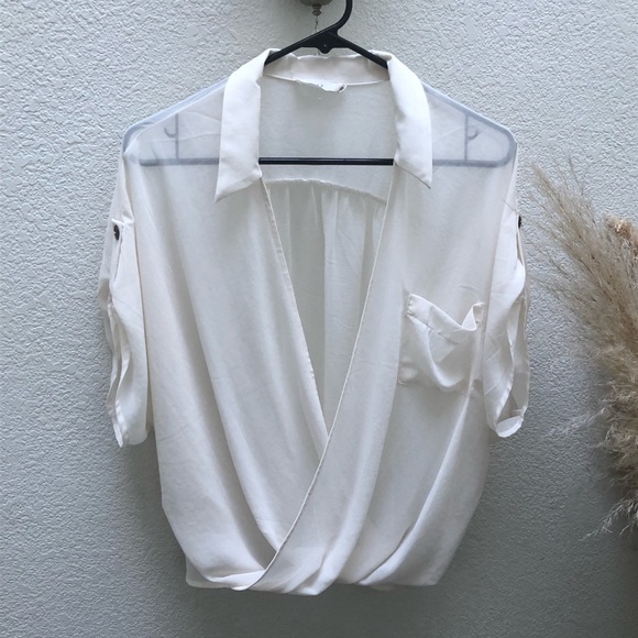 LUSH | | surplice cream Faux Wrap short sleeved Blouse - Picture 3 of 7